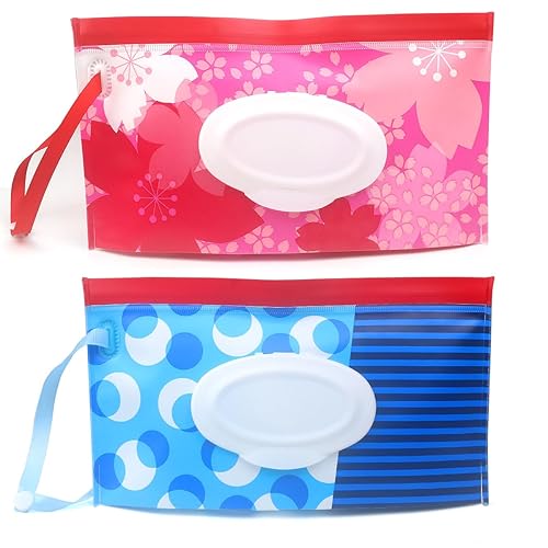 Baby Wipe Dispenser,Portable Refillable Wipe Holder Wipe Dispenser Bag Reusable Travel Wet Wipe Pouch (blue purple) - Jamouz