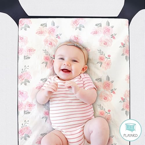 The Peanutshell 3-Pack Fitted Playard Sheets - Soft & Breathable Baby Girl Mini Crib Sheets, Pack N Play Mattress, Fits Standard Playard Pack Play Mattresses - Pink Roses & Ditsy - Jamouz