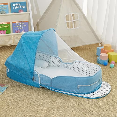 Baby Travel Bassinet Portable Bassinets, Foldable Carry Bag Bassinet Travel Crib for Baby Co-Sleeping, Lightweight Baby Lounger Pod Infant Bed with 2-1 Mosquito & Canopy (Grey) - Jamouz