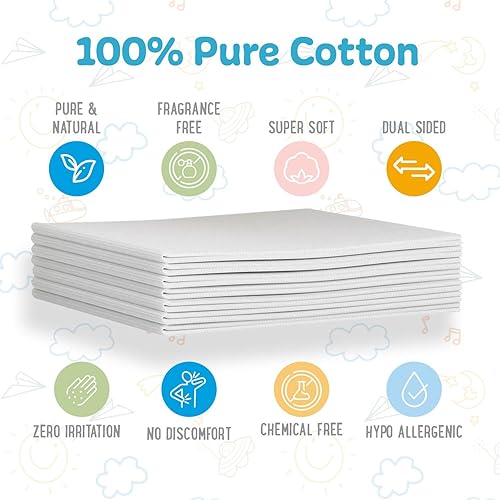 Peekapoo - Disposable Cotton Wash Cloths (50 Pack), Biodegradable, Soft, Thick, Baby Burp Cloths, Unscented, Hypoallergenic Burping Cloth, Sensitive Skin - Jamouz