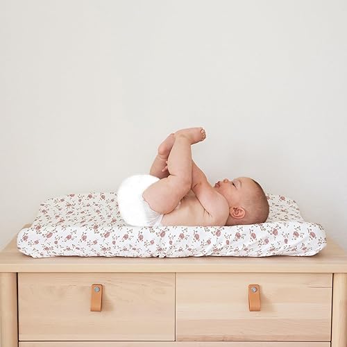 Baby Changing Pad Cover 2-Pack for Girls (Fleurette) - Premium Fitted Sheets Baby Diaper Changing Table Cover - Buttery Soft Cotton Blend - Jamouz