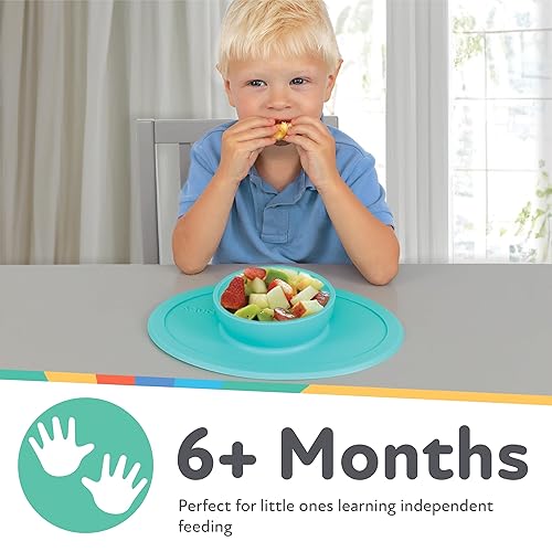 Nuby Sure Grip Silicone Feeding Bowl - Toddler Suction Plate - 6+ Months - Aqua - Jamouz