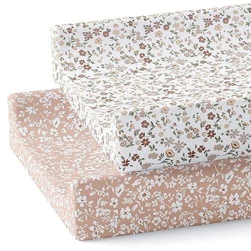 Baby Changing Pad Cover 2-Pack for Girls (Fleurette) - Premium Fitted Sheets Baby Diaper Changing Table Cover - Buttery Soft Cotton Blend - Jamouz