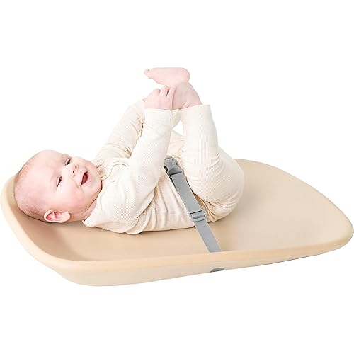 Nattou Softy Changing Pad - Wipeable Baby Changing Mat- Durable, Water-Resistant, Cocoon Shape with Honeycomb Bottom Grips BPA-Free, Assimilates Room Temperature - Grey - Jamouz
