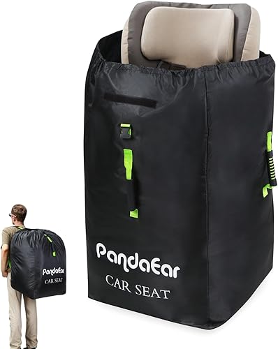 PandaEar Car Seat Travel Bag Backpack for Airplane, Water-Resistant Car Seat Cover with Shoulder Strap for Infant Convertible Seats & Booster Seat, Black - Jamouz