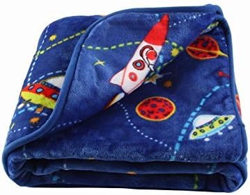 LittleBees Newborn Toddler Soft Quality Stroller Baby Throw Blanket 39 Inch for Baby Shower (Blue Rocket) Outer Space Theme - Jamouz