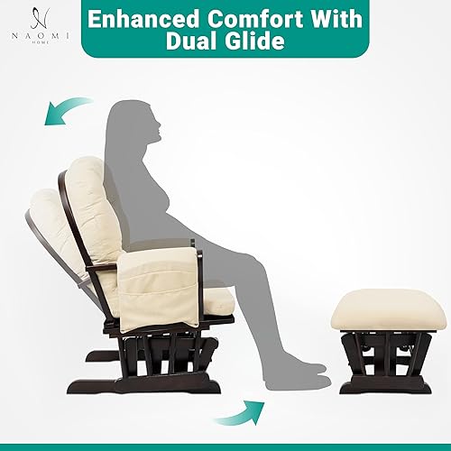 Brisbane Nursery Glider & Ottoman Sets, Glider Recliner Nursery Rocking Chair, Nursery Glider Rocker with Ottoman, Reclining Gliders & Chairs for Breastfeeding, Maternity, Napping, Espresso/Cream - Jamouz