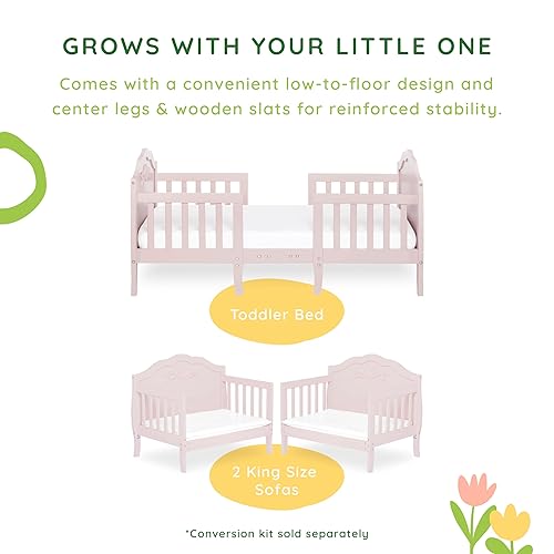 Rose 3-in-1 Convertible Toddler Bed in Blush Pink, Greenguard Gold Certified, JPMA Certified, Safety Rails, Made of Sustainable New Zealand Pinewood - Jamouz