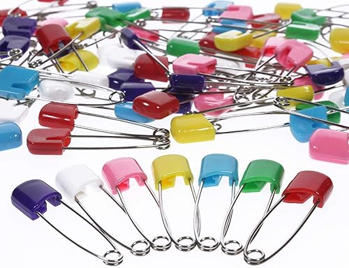 AnMiao Star 100 Pcs 7 Colors Plastic Head Safety Pin Safety Locking Baby Cloth Diaper Nappy Pins (1.6Inch Long) - Jamouz