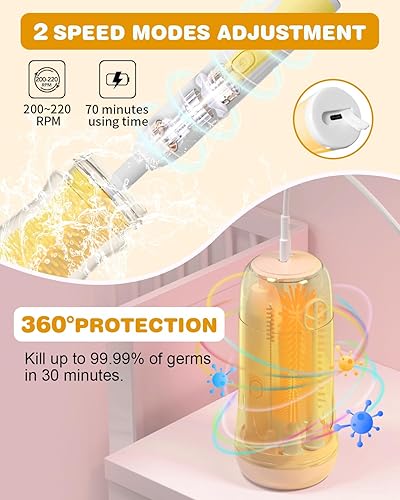 Electric Bottle Brush Cleaner, Rechargable Electric Baby Bottle Brush Cleaner with Nipple & Straw Brush, Travel Baby Bottle Brush with Drying Rack, Perfect Essentials for Mom After Birth, Green - Jamouz