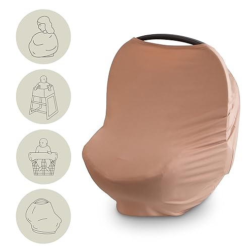 mushie Baby Car Seat Canopy Cover | Breathable & Stretchy Multi Use Cover for Breastfeeding, Nursing, High Chair, Shopping Cart, Strollers (Fog) - Jamouz