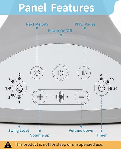LAREX Baby Swings Electric Baby Swing Bluetooth Infant Swing Portable Rocker with 5 Speeds, 1 Seat Position, Remote Control, Grey - Jamouz