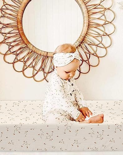 Changing Pad Cover for Baby Boy Girl 2 Pack, Muslin Changing Table Pad Covers with Boho Style, Neutral Nursery Bedding Essentials Soft and Breathable(Dusty Rose & Flower-A) - Jamouz