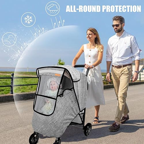 Stroller Rain Cover,Universal Stroller Accessory,Waterproof,Windproof Protection,Protect from Dust Snow,Baby Travel Weather Shield(Grey) - Jamouz