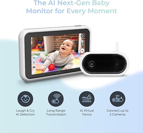 Tiny Traveler Ai Smart Wireless Baby Car Monitor - AI-Powered Safety Alerts: Cry/Laugh/Stand Detection, Virtual Fence, Long Range 1000ft Night Vision Lullabies Night Light - Jamouz