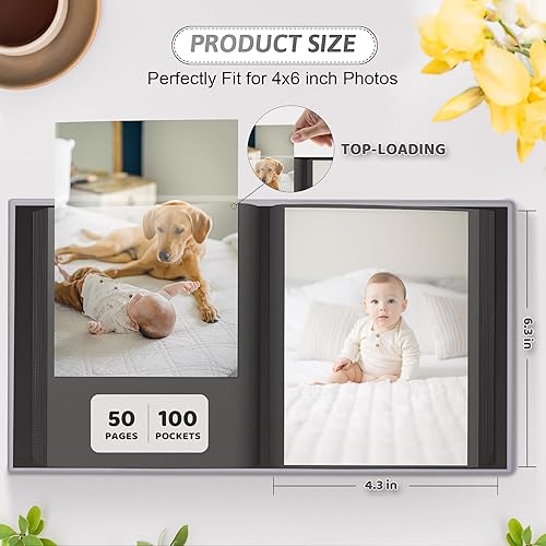 Popotop Photo Album 4x6 300 Pockets with Leather Hardcover Cover, Small Photo Album Holder Book with 50Pcs Pages for Family Travel Wedding Baby Gifts - Jamouz