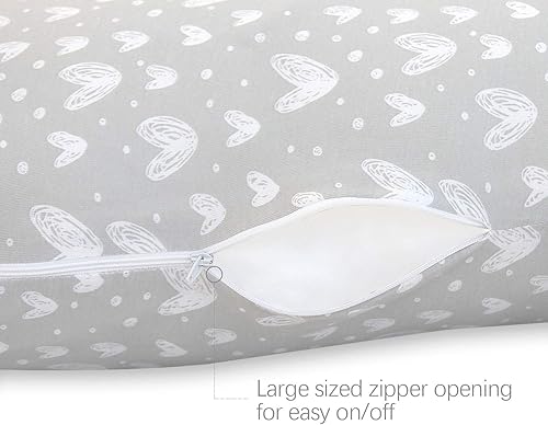 Pregnancy Pillow Cover U-Shaped, Super Soft Replacement Cover Fits Most 55/57 Inch Maternity Pillow, Full Body Pregnancy Pillow Case, Universal Fit, Grey Hearts Print - Jamouz