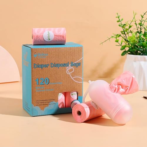 Baby Disposable Diaper Bags, Waste Bags 8 Refill Rolls/120 Bags with Dispenser, Convenient and Quick Diaper Disposal, Unscented - Jamouz