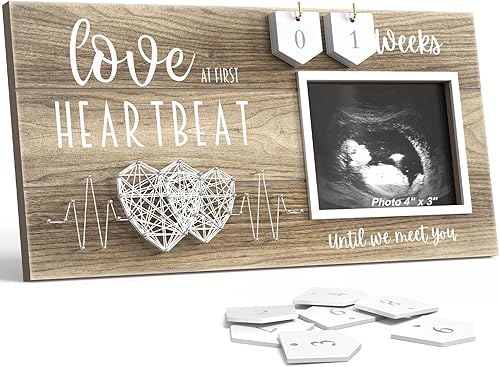 Baby Sonogram Picture Frame with Countdown Weeks - Standard 4'x3' Ultrasound Photo - Pregnancy Announcements Ideas - Gender Reveal Baby-Shower Gift - New Mom Expecting Parents to Be Keepsake Gifts - Jamouz