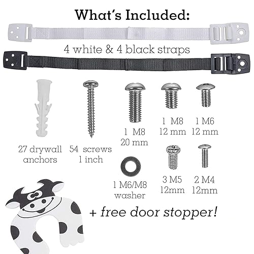 Bébé Earth Anti-Tip Straps (8-Pack) - Baby Proofing & Child Safety Kit, White - Jamouz