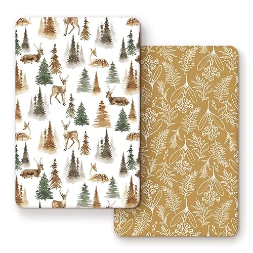 GRSSDER Stretchy Ultra Soft Jersey Knit Fitted Pack n Play Sheets Set 2 Pack, Portable/Mini Crib Sheets, Snug and Safe Playards Sheet for Baby, Pink Rose Stylish Print - Jamouz