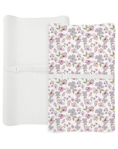 Changing Pad Cover for Baby Boy Girl 2 Pack, Muslin Changing Table Pad Covers with Boho Style, Neutral Nursery Bedding Essentials Soft and Breathable(Dusty Rose & Flower-A) - Jamouz