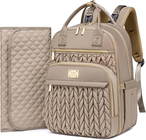 Diaper Bag Backpack,Stylish Baby Diaper Bag,Waterproof Travel Diaper Backpacks Baby Bags with Changing Pad,Stroller Straps,Insulated Pockets (Khaki) - Jamouz
