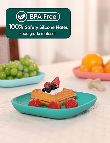 BABELIO Powerful Suction Plates for Baby and Toddler, 100% Food Grand Silicone, Divided, BPA Free, Microwave & Dishwasher Safe, Stay Put, 3 Pack - Jamouz