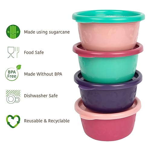 The First Years GreenGrown Reusable Bowls with Lids – Toddler Snack Bowl – 8 Pack – Pink/Purple/Teal - Jamouz