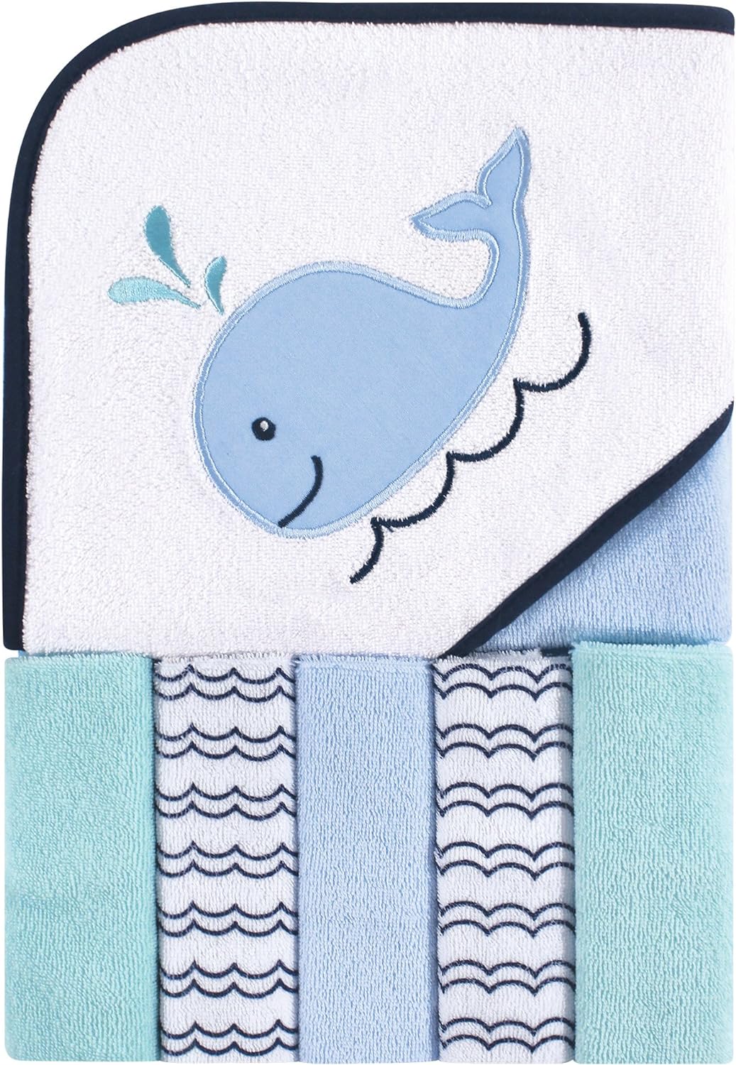 Luvable Friends Unisex Baby Hooded Towel with Five Washcloths, Cotton,Polyester,Ikat Elephant, One Size - Jamouz