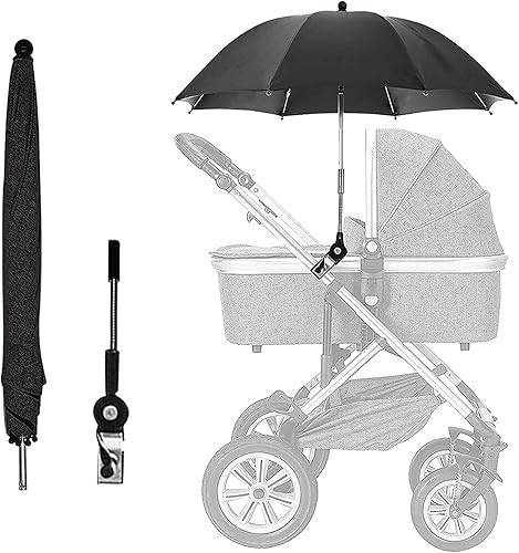 Baby Stroller Parasol, Universal Umbrella with Clamp, 360 Degree Adjustable UV Protection Stroller Sun Shade, Waterproof Umbrella for Trolley, Bike, Wheelchair, Beach Chair - Jamouz