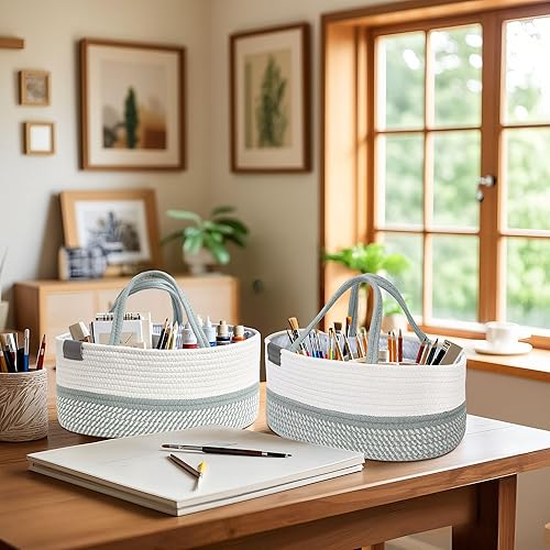 DECOMOMO Diaper Caddy Organizer, Nappy Caddy, Woven Baby Basket (Spiral Beige & White, Large) - Jamouz