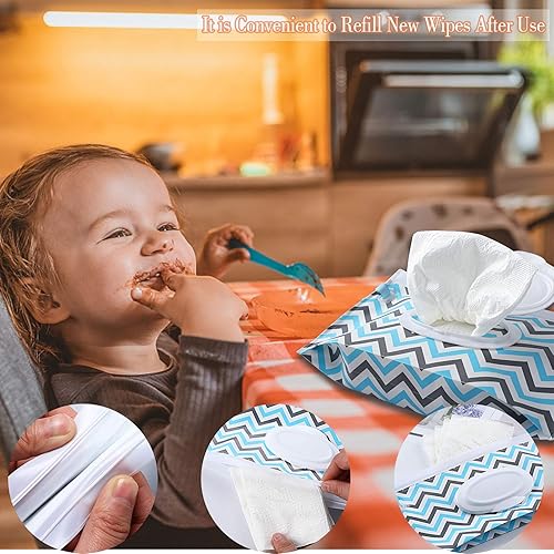 FEBSNOW 4 Pack Baby Wipe Dispenser, Portable Refillable Wipe Holder, Baby Wipes Container, Wipe Dispenser, Reusable Travel Wet Wipe Pouch (Geometric) - Jamouz