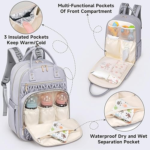 Diaper Bag Backpack,Stylish Baby Diaper Bag,Waterproof Travel Diaper Backpacks Baby Bags with Changing Pad,Stroller Straps,Insulated Pockets (Khaki) - Jamouz