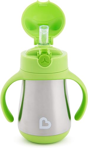 Munchkin Cool Cat Sippy Cup for Toddlers, Stainless Steel Straw Cup, 8 Ounce, Pink - Jamouz