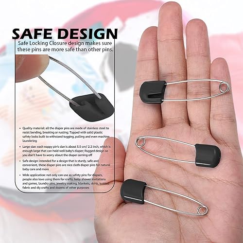Lxnoap 10 pcs Cloth Diaper Pins Stainless Steel Traditional Safety Pin (Black) - Jamouz