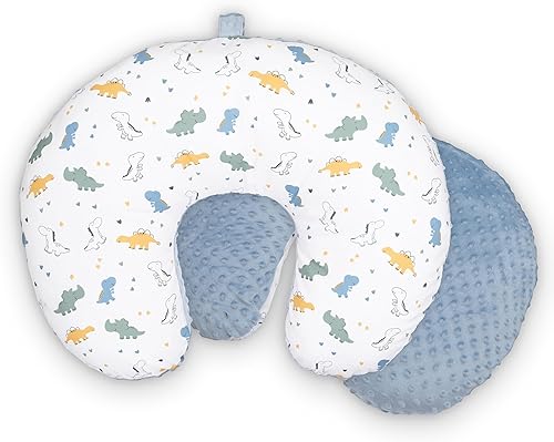 Double-Sided Baby Nursing Pillow Cover Set - 4 Pack - Soft Unisex Breastfeeding Pillow Cover for Girl & Boy with Hanging Loop - Multipurpose Washable Quick-Dry Slipcover Case with Waterproof Liner - Jamouz