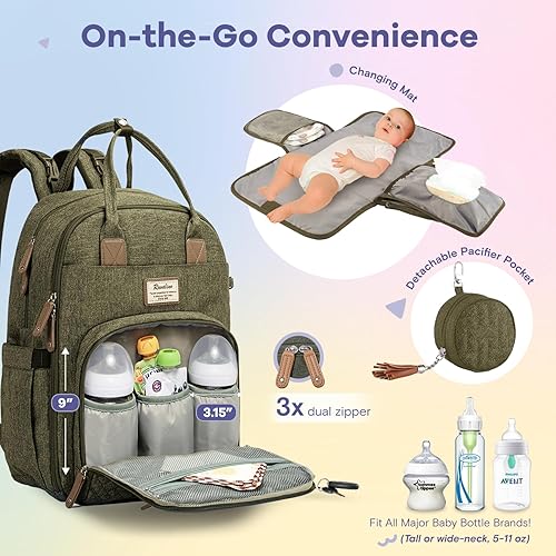 RUVALINO Diaper Bag Backpack, Multifunction Travel Pack Maternity Baby Changing Bags, Large Capacity, Waterproof, Black - Jamouz