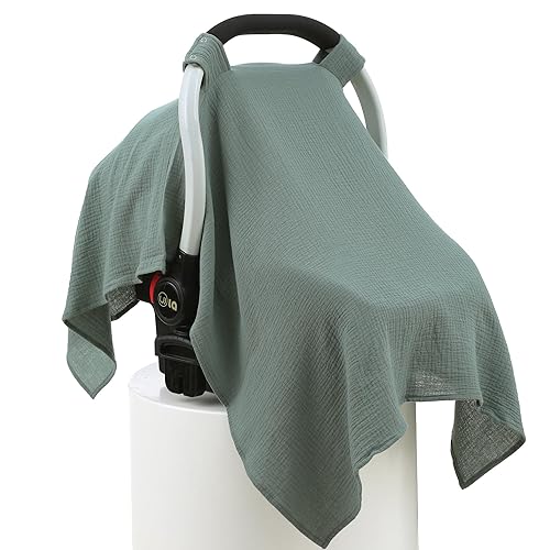 100% Muslin Cotton Car Seat Cover Baby, Carseat Canopy Cover, Universal Fit Stroller Covers for Boys and Girls (Roman Green) - Jamouz