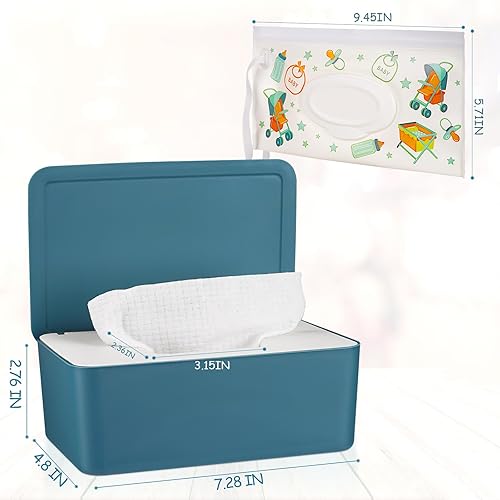 Diaper Wipes Dispenser Wipes Holder, Wipes Tissue Case Keeps Wipes Fresh Tissue Wipes Container with Lid (Blue) - Jamouz