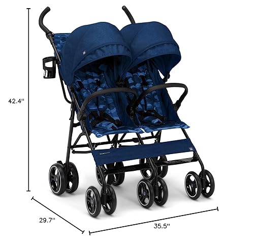 GAP babyGap Classic Side-by-Side Double Stroller - Lightweight Double Stroller with Recline, Extendable Sun Visors & Compact Fold - Made with Sustainable Materials, Grey Stripes - Jamouz