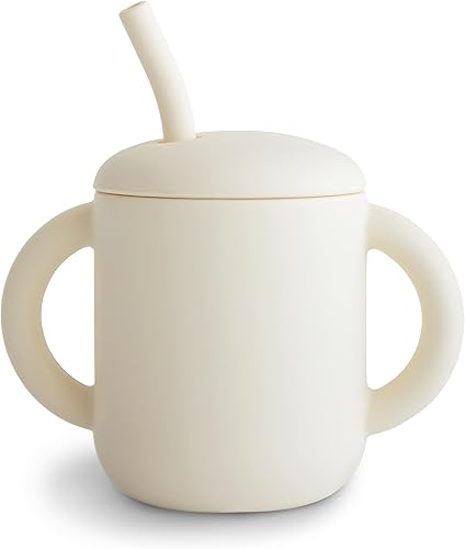 mushie 100% Silicone Training Cup & Straw for Toddlers | 6 Months+ (Soft Lilac) - Jamouz