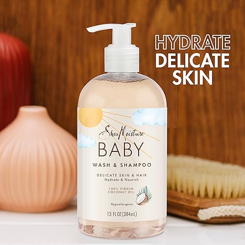 SheaMoisture Baby Wash and Shampoo 100% Virgin Coconut Oil for Baby Skin Cruelty Free Skin Care 13 oz - Jamouz
