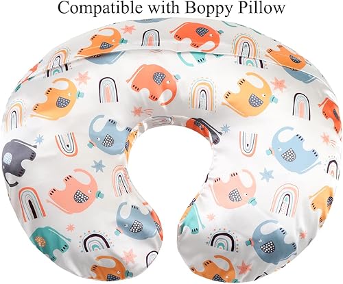 Satin Nursing Pillow Cover Set - 2 Pack Ultra Soft Silk, Compatible with Boppy Pillow for Breastfeeding, Protects Baby Hair & Skin - Grey Arrows & Stars - Jamouz