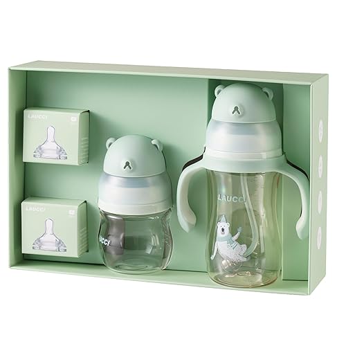 Laucci Baby Bottle Set, 4oz 1pc Glass Natural Baby Bottle，8oz Anti-Colic Baby Bottles BPA Free, Slow Flow Nipples 2pc, Anti-Colic Design - Jamouz