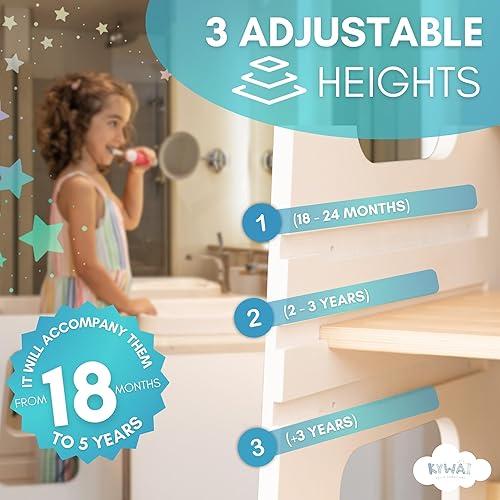 Toddler Kitchen Stool Helper – Adjustable Standing Tower with Safety Rails, Anti-Tip Design & Non-Slip Stickers – Patented Design, Double Safety Barrier & CPC Certified - Jamouz