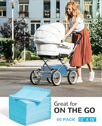 Disposable Changing Pad Pack of 50 Baby Incontinence Pad Diaper Changing Pads UnderPads Ultra Soft Super Absorbent Waterproof Mat 13 x18 in - Jamouz