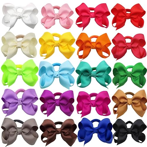 3 Inch Baby Girl Hair Bows Elastic Hair Tie Accessories Bow Ponytail Holder - Set of 2 (Red) - Jamouz