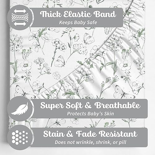 Baby Changing Pad Cover 2-Pack for Girls (Fleurette) - Premium Fitted Sheets Baby Diaper Changing Table Cover - Buttery Soft Cotton Blend - Jamouz