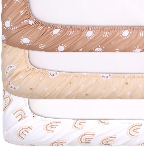 The Peanutshell 3-Pack Fitted Playard Sheets - Soft & Breathable Baby Boy or Girl Mini Crib Sheets, Pack N Play Mattress, Fits Standard Playard Pack Play Mattresses - Boho - Jamouz